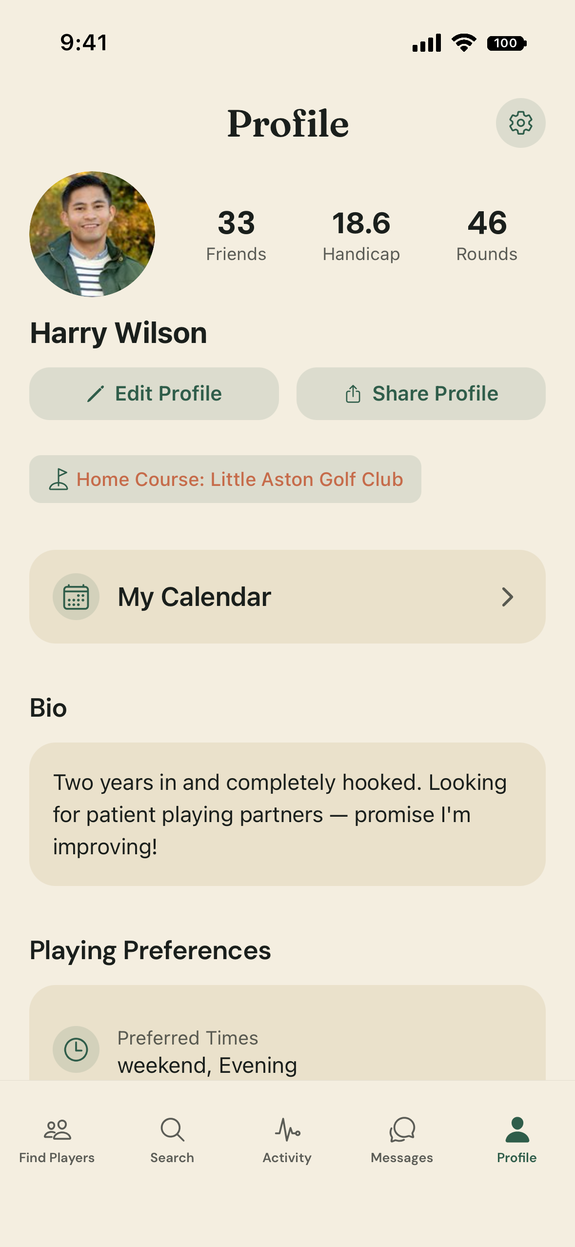 Profile screen