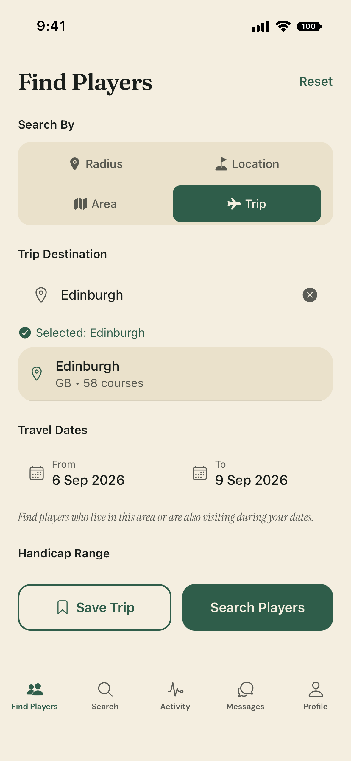 Trips screen