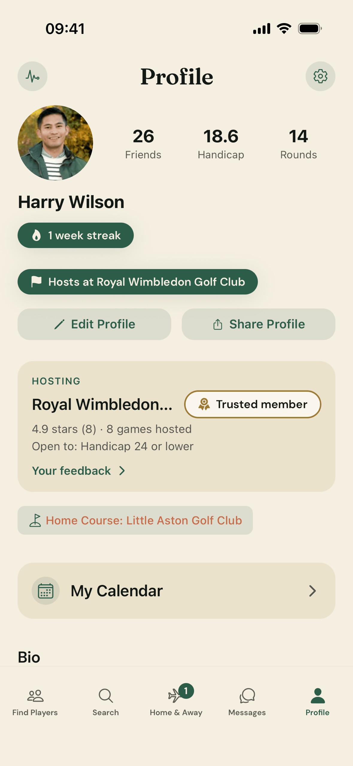 Profile screen